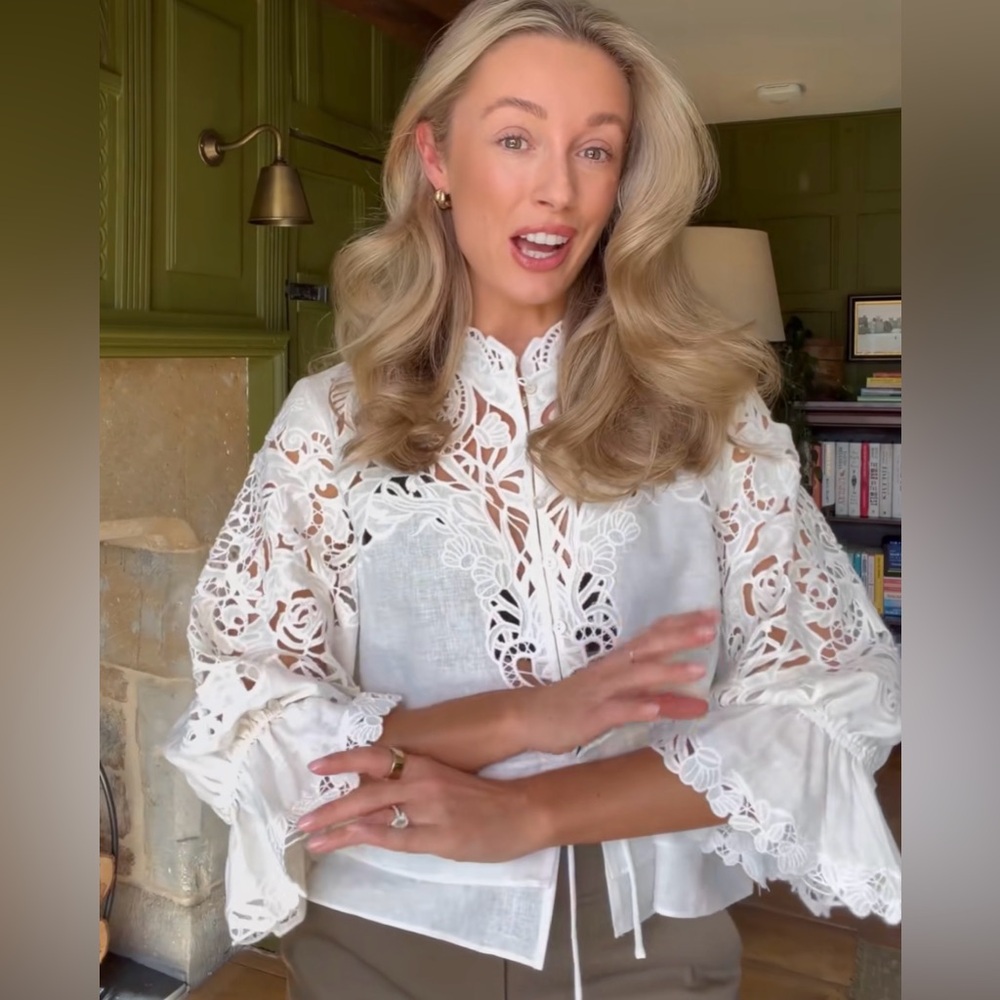 H&M LINEN-BLEND BLOUSE WITH EYELET EMBROIDERY - Picture 9 of 11